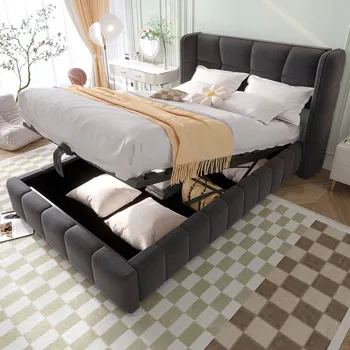 Postel Jednolůžková dřevěná postel Arhatreya 90x200 cm šedá