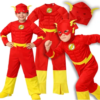 Karnevalový kostým KOSTÝM PŘEVLEK FLASH SUPERHRDINA MASKA BLESK KARNEVALOVÝ PLES 134 140