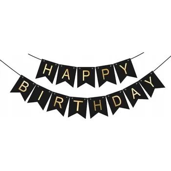 Banner Girlanda černá k narozeninám HAPPY BIRTHDAY 3 m nápis narozeninový zlatý