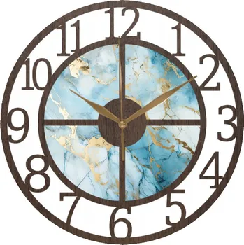 Hodiny Nástěnné hodiny Dekorace Dub wenge s příměsí modrého mramoru 35 cm