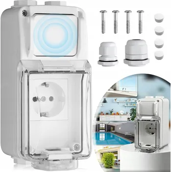 Elektrická zásuvka VODOTĚSNÁ ZÁSUVKA NA OMÍTKU IP66 S BEZPEČNOSTNÍ POJISTKOU, PRO ZAHRADU