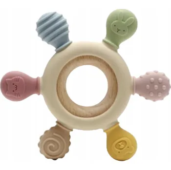 Dřevěné kousátko Gigi Kids na prořezávání zoubků, silikonové, vícebarevné