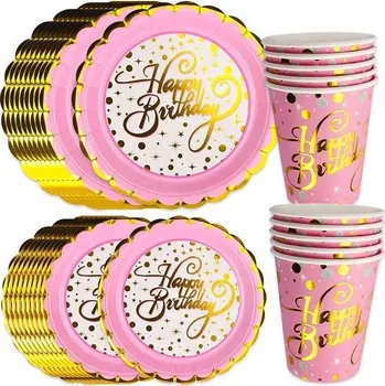 Party nádobí Nádobí na narozeninovou oslavu - talířky a kelímky růžovo/zlaté