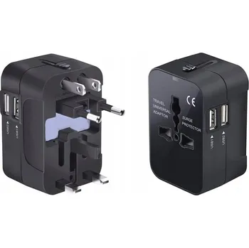 Univerzální napájecí adaptér / cestovní adaptér z PL do celého světa se 2x USB