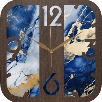 Hodiny Nástěnné hodiny Dekorativní do obýváku Tmavě modrý mramor se zlatem 35 cm