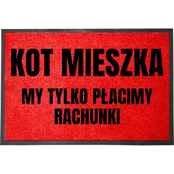Rohožka ČERVENÁ VSTUPNÍ ROHOŽKA PŘED DVEŘE 60X40 - HUMORNÝ MOTIV KOČKY