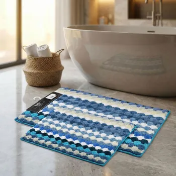 Koupelnová předložka Sada koupelnových předložek pruhované MONDEX BATH LAB ZAC 50 × 90 cm / 50 × 40 cm tyrkysové 2 ks