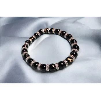 Náramek Náramek z černého achátu se stříbrnými rondelkami