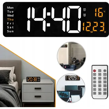 Hodiny LED Digitální Nástěnné Hodiny, 16palcový Velký Displej, Nastavitelný Jas