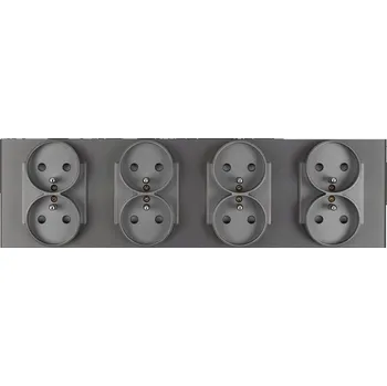 Elektrická zásuvka KONTAKT ZÁSUVKA ELEKTRICKÁ S KOLÍKEM SKLENĚNÁ ČTYŘNÁSOBNÁ 4x2 STŘÍBRNÁ ŠEDÁ