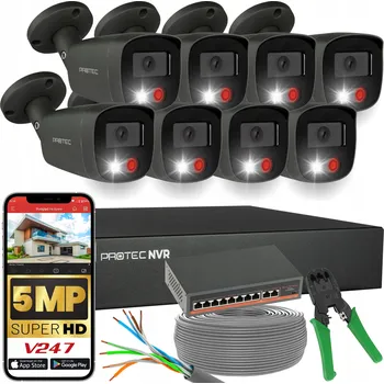 IP kamera Monitorovací systém 8 kamer Grafitové IP PoE Switch PoE detekce lidí 5Mpx bez HDD