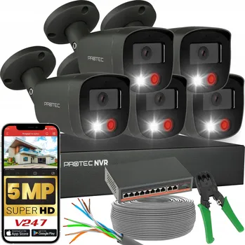 IP kamera Monitorovací systém 5 kamer Grafitové IP PoE Switch PoE detekce lidí 5Mpx bez HDD