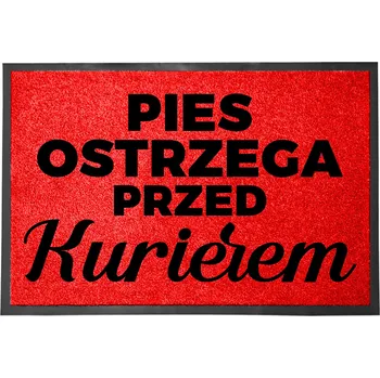 Rohožka ČERVENÁ VSTUPNÍ ROHOŽKA 60X40CM S POTISKEM PSA - POZOR, PES!