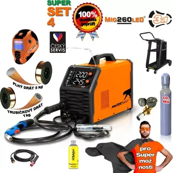 Svářečka PANTERMAX MIG260LED SET 4 svářecí invertor MIG/MMA/TIG + LAHEV CO2 + VOZÍK + DRÁT + VENTIL + KUKLA