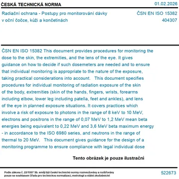 ČSN EN ISO 15382 - Radiační ochrana - Postupy pro monitorování dávky v oční čočce, kůži a končetinách - Tisk