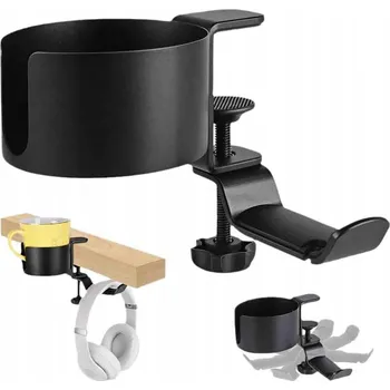 Věšák VĚŠÁK NA SLUCHÁTKA 2V1 KOVOVÝ ČERNÝ DRŽÁK NA KALÍŠEK K PSACÍMU STOLU