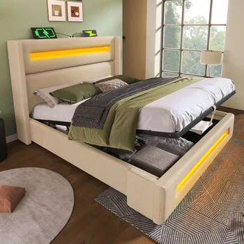 Postel Jednolůžková dřevěná postel Arhatreya 140x200 v odstínech béžové