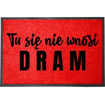 Rohožka ČERVENÁ VSTUPNÍ ROHOŽKA PŘED DVEŘE 60X40CM - ZÁBAVNÝ NÁPIS "BEZ DRAMAT"