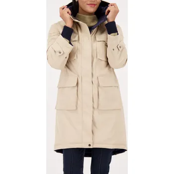 Dámský kabát Bunda Monari 9165 béžová / tm. modrá oboustranná dlouhá Velikost: 40