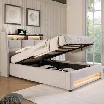 Postel Jednolůžková dřevěná postel Arhatreya 90x200, béžové odstíny