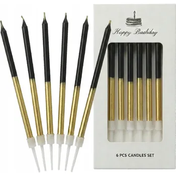 Dortová svíčka Svíčky dekorace na dort černo-zlaté dlouhé 11 cm 6 ks