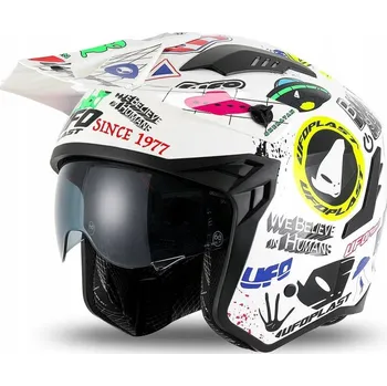 Helma na motorku UFO PŘILBA SHERATAN JET / TRIAL S CLONOU PROTI SLUNCI, BÍLÁ / MIX M