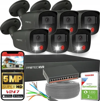 IP kamera Monitorovací systém 6 kamer Grafitové IP PoE Switch PoE detekce lidí 5Mpx HDD 2TB