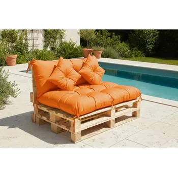 Polštář Polstr CARLOS SET color 08 pomerančová, sedák 120x80 cm, opěrka 120x40 cm, 2x polštáře 30x30 cm, paletové prošívané sezení Mybesthome