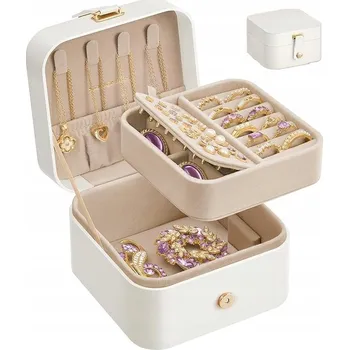 Šperkovnice KOMPAKTNÍ MALÁ ŠPERKOVNICE NA BIŽUTERII CESTOVNÍ 2 PATRA BÍLÁ