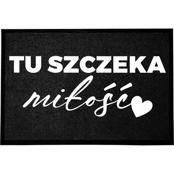 Rohožka ČERNÁ VSTUPNÍ ROHOŽKA 60X40CM KE DVEŘÍM TU ŠTĚKÁ LÁSKA