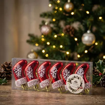 Vánoční dekorace Sada baněk ve tvaru Santa ponožky MONDEX SANTA LILA 1,5×7,5×4 cm červené 6 ks