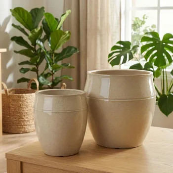 Obal na květináč Keramické obaly MONDEX NEVA béžové 2 ks