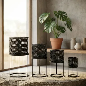 Obal na květináč Ažurový obal na stojanu MONDEX SWEN 12×12,5–22 cm černý