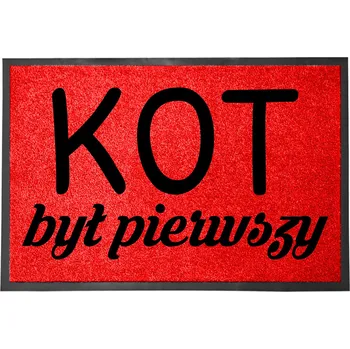 Rohožka ČERVENÁ VSTUPNÍ ROHOŽKA 60X40CM PŘED DVEŘE - KOČKA BYLA PRVNÍ