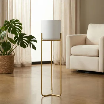 Obal na květináč Obal na květináč na stojanu MONDEX SWEN 19 × 19 × 77 cm bílo-zlatý