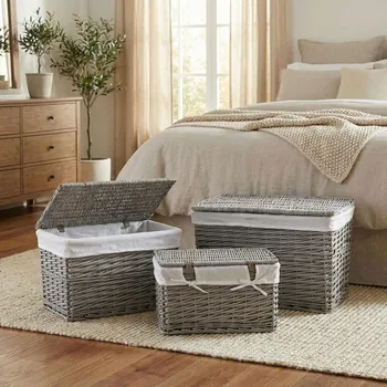 Úložný box Sada proutěných kufrů MONDEX PINO šedá 3 ks