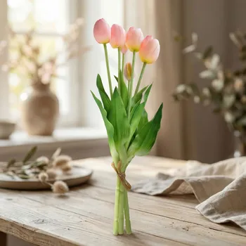 umělá květina Kytice 5 umělých tulipánů MONDEX VIRIDIS 40 cm růžová