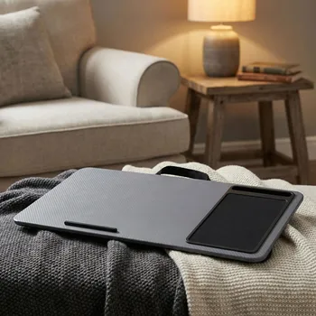 Podložka pod notebook na klín MDF s místem na myš a telefon MONDEX 57,5 × 30,5 × 4 cm šedá