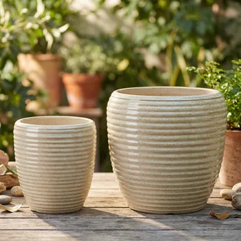 Obal na květináč Sada keramických obalů MONDEX NEVA 30,5×30,5×30,5 cm 20,5×20,5×23 cm béžová 2 ks