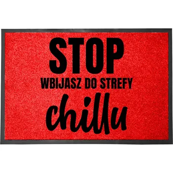 Rohožka ČERVENÁ VSTUPNÍ ROHOŽKA 60X40 DO DOMU S NÁPISEM "STREFA CHILLU" / RELAX ZÓNA