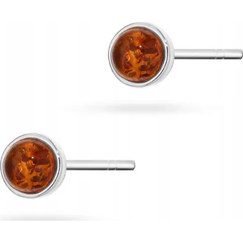 Náušnice STŘÍBRNÉ Dámské NÁUŠNICE Puzety ryzost 925 Klasické Kulatý Jantar 5mm