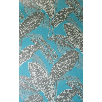 Tapeta TYRKYSOVÁ ROSTLINNÁ TAPETA ZELENÉ BANÁNOVÉ LISTY TAPETY