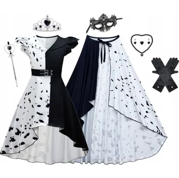 Karnevalový kostým KOSTÝM CRUELLA DE MON 101 DALMATINŮ KOSTÝM PŘEVLEK ŠATY 110 116