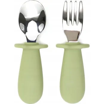 Příbor Příbor Vidlička a Lžíce nerezová ocel silikonové pro děti, zelená, 12m+