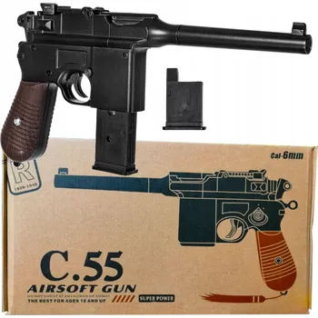 Airsoftová zbraň Kovová pistole na kuličky MAUSER C96 replika ASG 100% kov + 2 terče