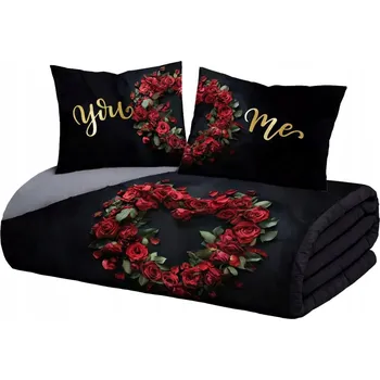 Povlečení Pościel czarna róże SERCE kwiaty 3D bavlněné 160x200 oboustranné YOU & ME