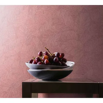 Tapeta ČERVENÁ TAPETA ROSTLINNÝ MOTIV LISTY VINYLOVÁ TAPETA