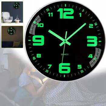 Hodiny Nástěnné hodiny 30 cm tiché moderní KULATÝ SVÍTÍCÍ na baterie