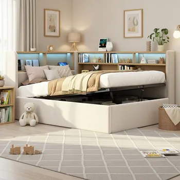 Postel Jednolůžková dřevěná postel Arhatreya 90x200, béžové odstíny