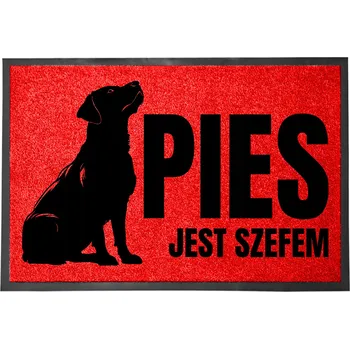 Rohožka ČERVENÁ VSTUPNÍ ROHOŽKA 60X40CM PŘED DVEŘE - PES JE ŠÉF
